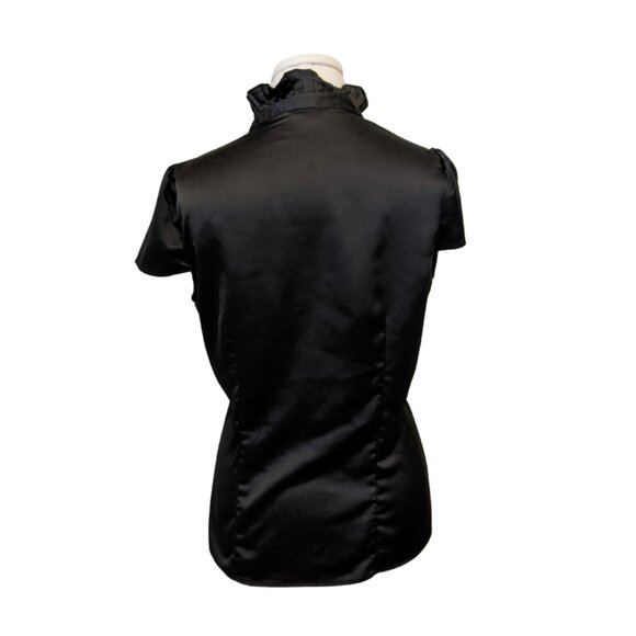 Vintage Y2K Black Lace Satin Blouse Witchy Whimsygoth Vamp V Neck Sz M - Picture 6 of 8